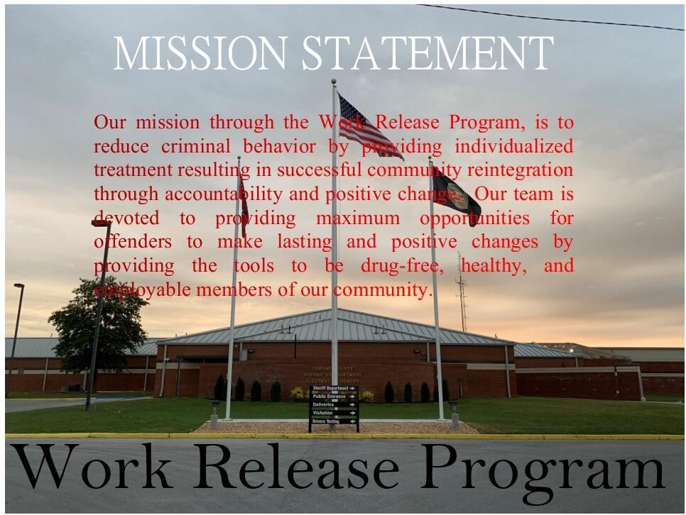 image showing Work Release Program Mission Statement